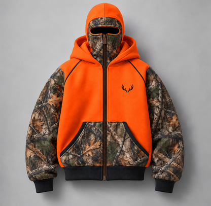 ❄️ Integrated Balaclava Hunting Hoodie | Quilted Oversized Camo Layer