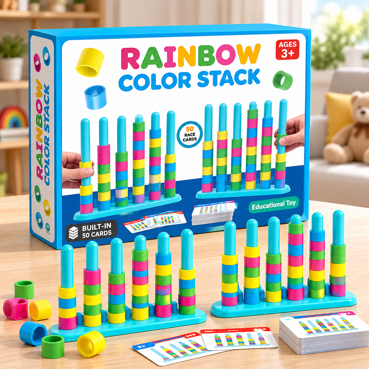 🌈 Rainbow Color Stacking Challenge – Dual-Base Game & Portable Version