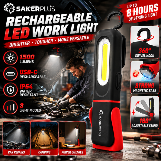 💡 Rechargeable COB Work Light | Magnetic Base, Hook & Stand