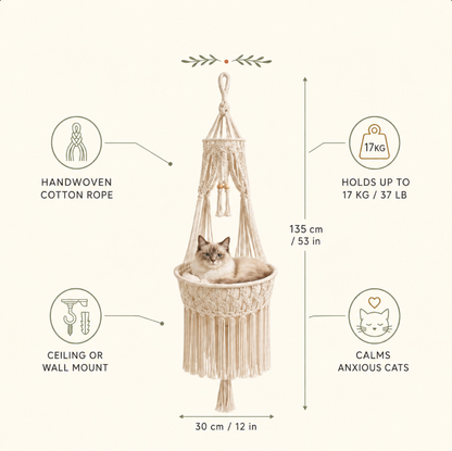 🐱 Boho Macrame Cat Hammock – Cozy Hanging Bed For Your Cat