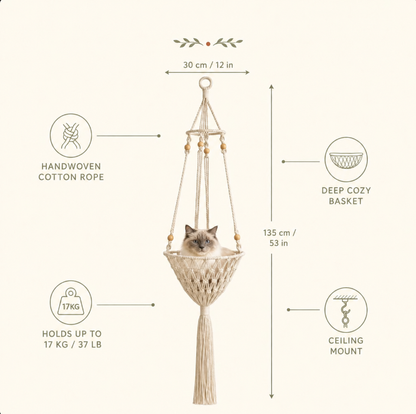 🐱 Boho Macrame Cat Hammock – Cozy Hanging Bed For Your Cat