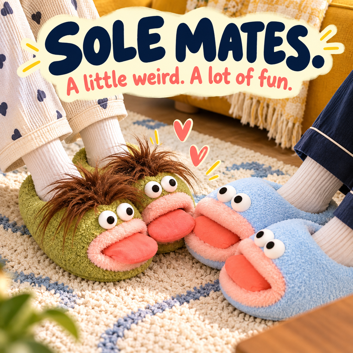 🤪 Funny Face Plush Slippers – Wild Hair, Googly Eyes & Cozy Indoor Fun 🎁