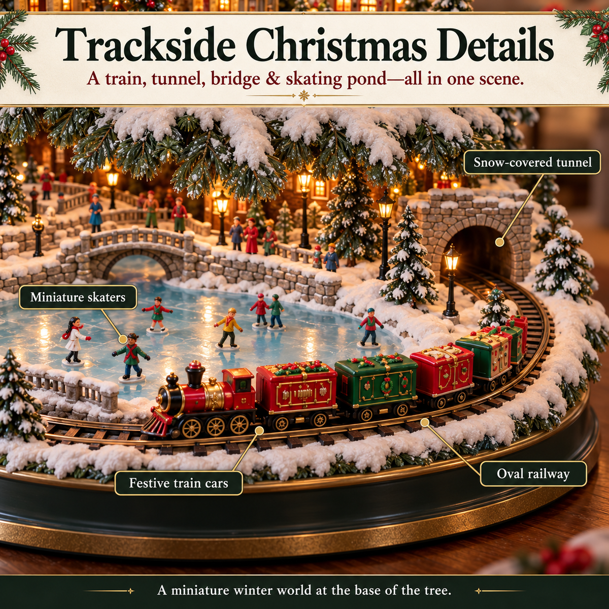 🚂🎄 Lighted Christmas Village Tree – Animated Train & Carousel Holiday Display