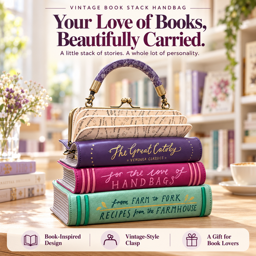 📚 Vintage Book Stack Handbag – A Storybook Statement for Book Lovers