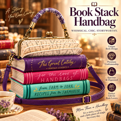 📚 Stacked Book Handbag – Vintage Book-Shaped Crossbody Purse for Book Lovers