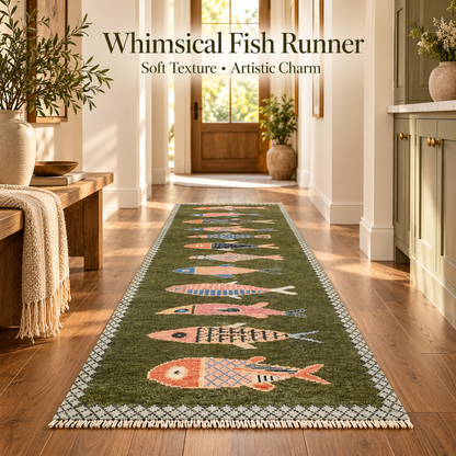 🎏 Hand-Knotted Koi Fish Wool Runner Rug - Artisan Hallway Déco✨