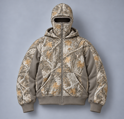 ❄️ Integrated Balaclava Hunting Hoodie | Quilted Oversized Camo Layer