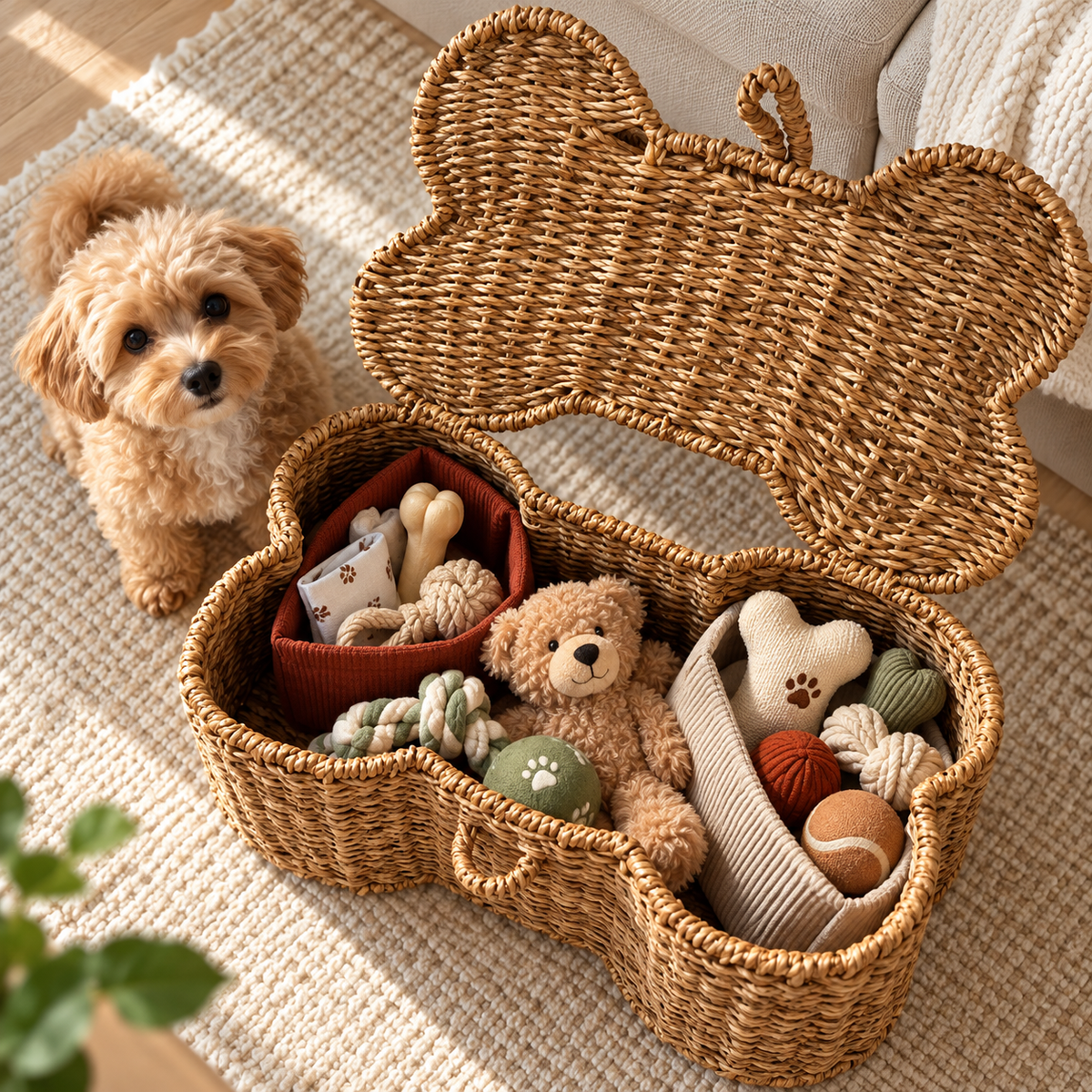 🐾 Finally, Dog Toy Storage That Belongs in the Living Room – Handwoven Bone Basket