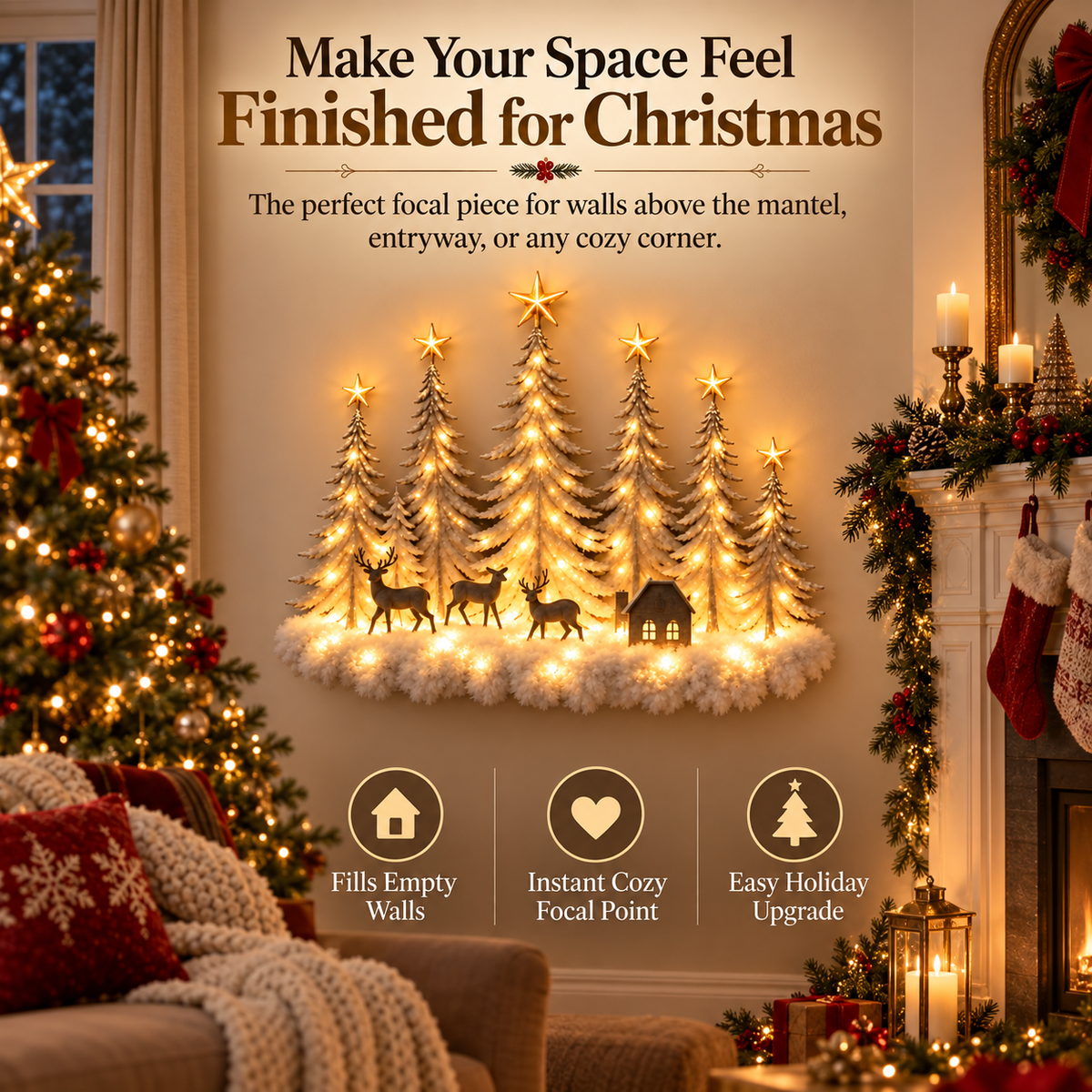 🎄Lighted Christmas Woodland Forest Wall Decor – Warm LED Holiday Scene