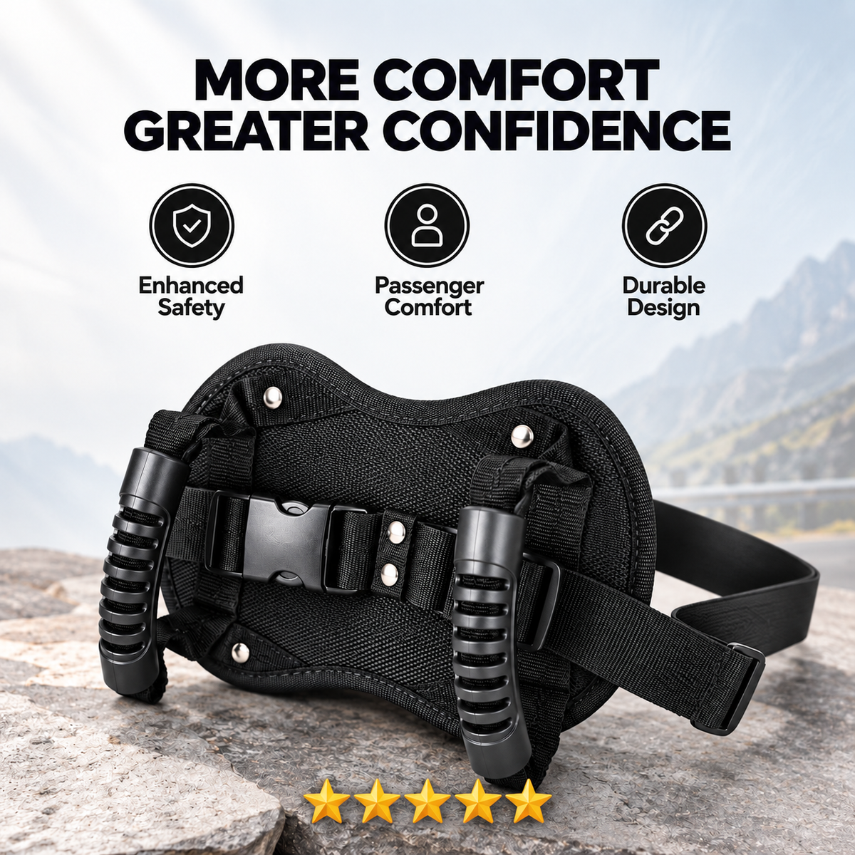 🏍️ Adjustable Motorcycle Passenger Grab Handle Belt – Dual Grip Riding Support