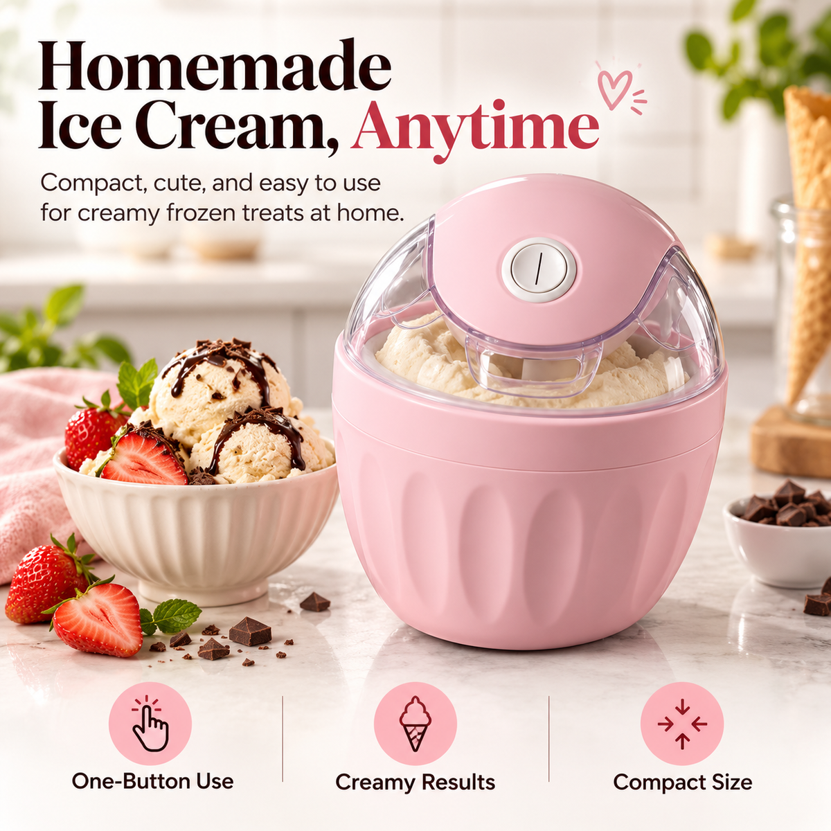 🍦 Mini Homemade Ice Cream Maker – Compact One-Touch Frozen Dessert Machine
