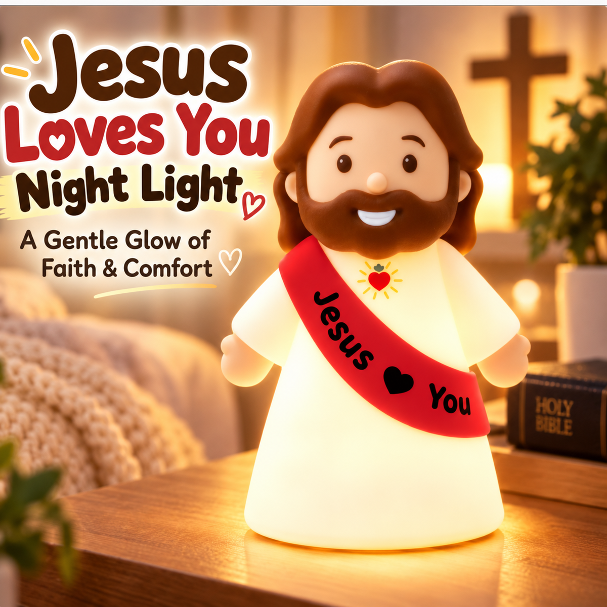 ❤️ Jesus Loves You™ Night Light – Cute Glowing Jesus Lamp | Christian Bedside Decor & Meaningful Faith Gift ✝️