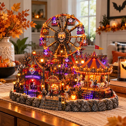 🎃👻Haunted Halloween Wonderland – Light-Up Ghost Train Village & Spooky Carnival Display
