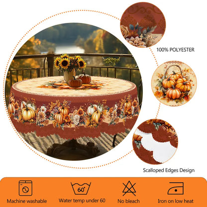 🥰🌻Thanksgiving Tablecloth ，Stain Resistant Washable Polyester Turkey Harvest Tablecloths