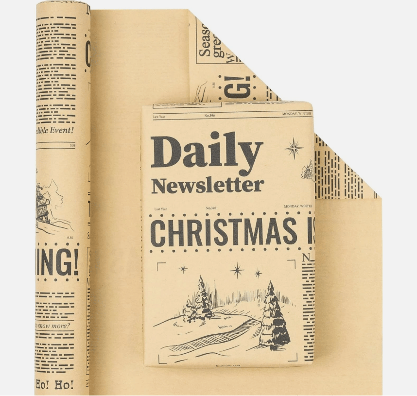 Retro newspaper Christmas paper roll product view