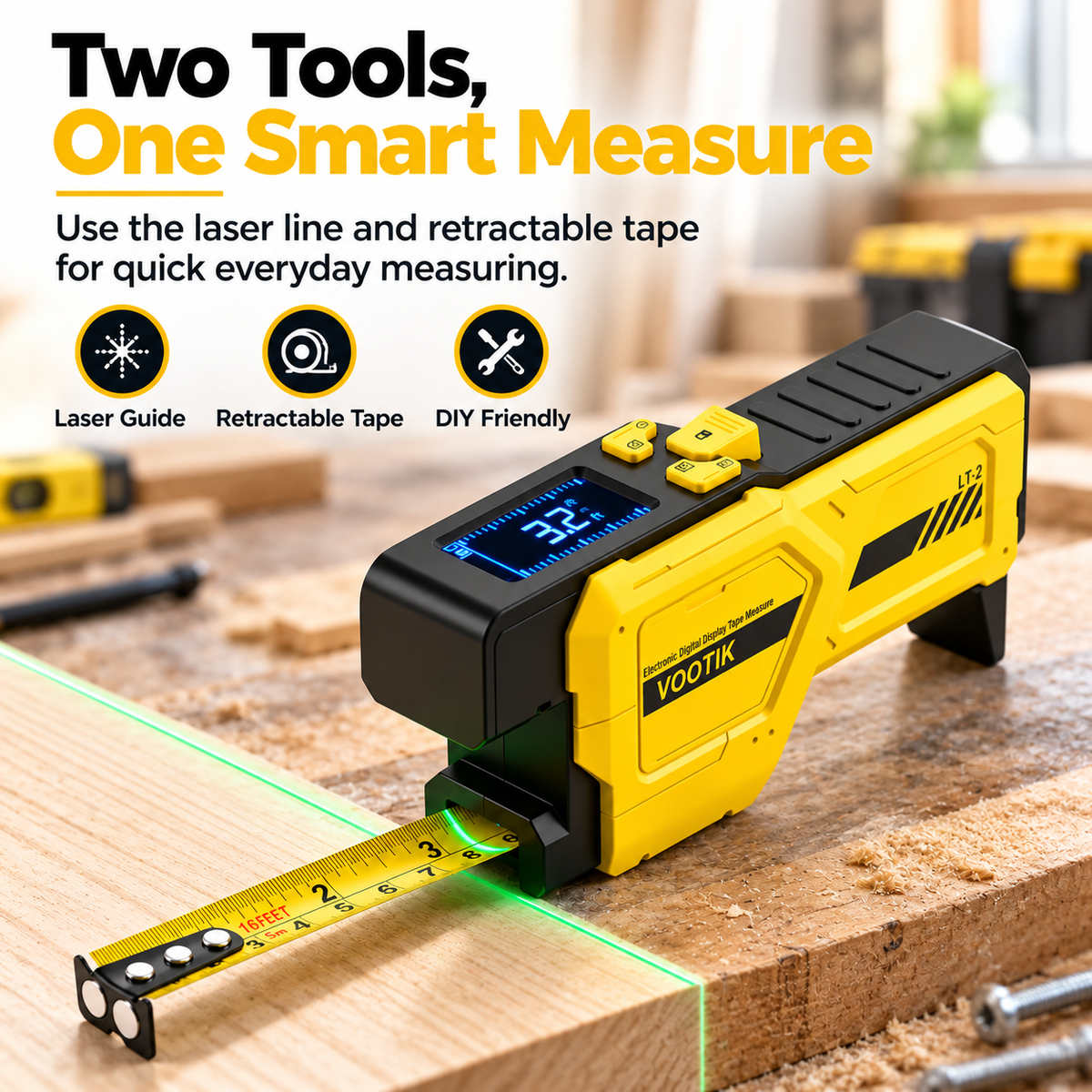 📏Digital Laser Tape Measure – 16.4 ft, Rechargeable & Memory-Enabled
