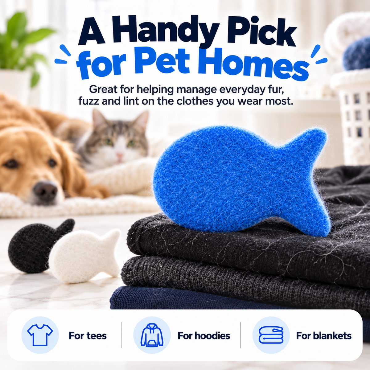 🐾 Reusable Laundry Fish Pet Hair Remover – Washable Fur & Lint Catcher