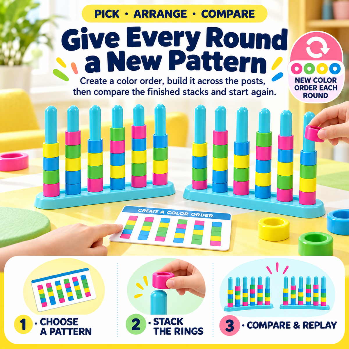 🌈 Rainbow Color Stacking Challenge – Dual-Base Game & Portable Version