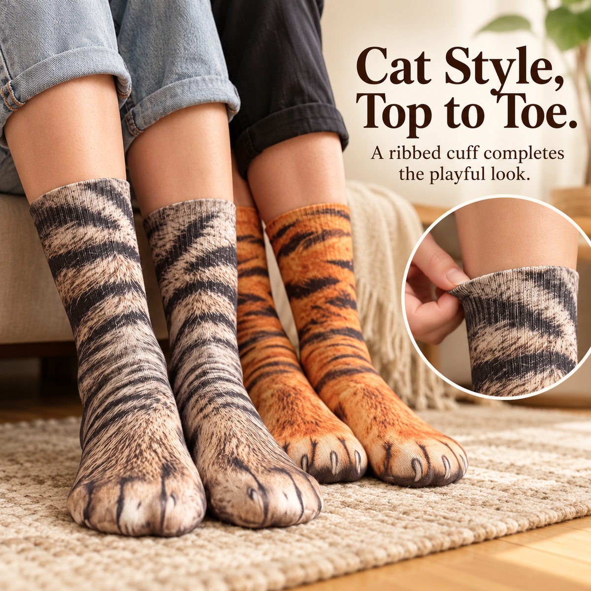 😹Realistic Cat Paw Socks – Playful Feline Prints for Cat Lovers
