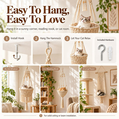 🐱 Boho Macrame Cat Hammock – Cozy Hanging Bed For Your Cat