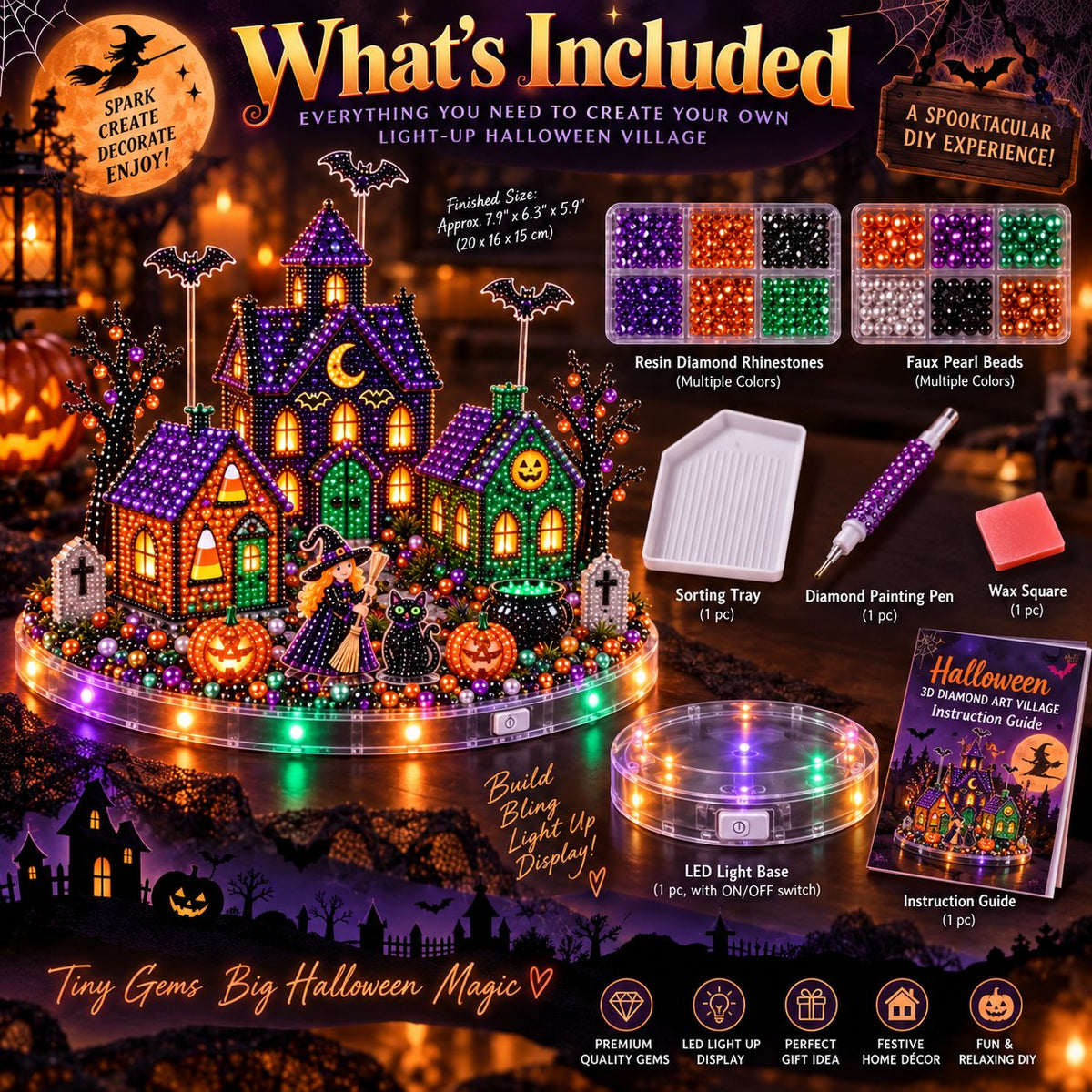 3D DIY Diamond Art Halloween Village Kit