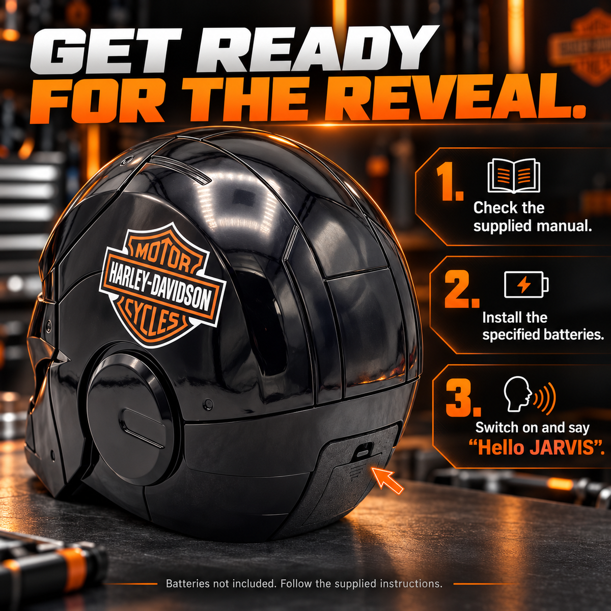 Voice-Controlled Armored Costume Helmet – Gloss Black with Amber LED Eyes & Opening Faceplate