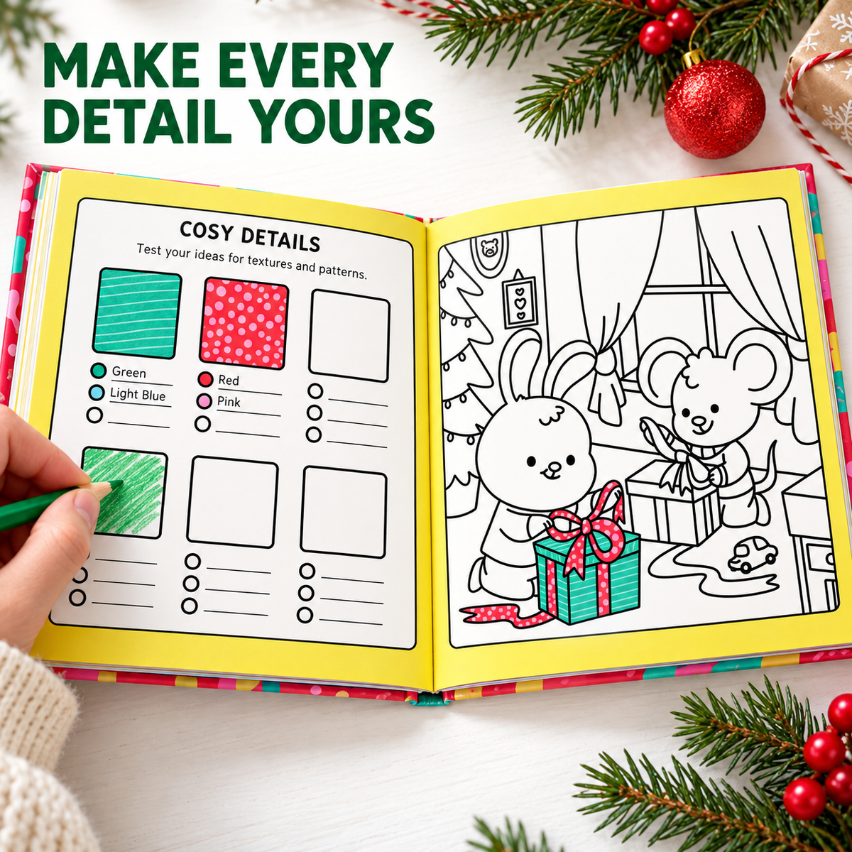 🎄Happy Days‑Cosy Christmas Advent Colouring Book | Hardback Edition | 24 Sealed Daily Surprise Sections | All‑Ages Screen‑Free Festive Activity