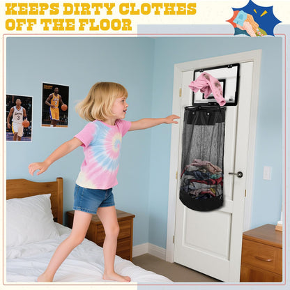 🏀Door Basketball Hoop with Laundry Hamper – Kids Indoor Basketball Set & Hanging Clothes Basket