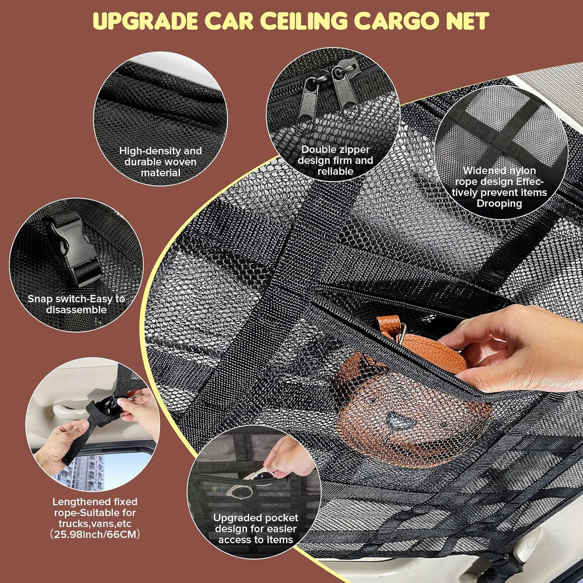 🚙 Car Ceiling Cargo Net – Overhead Storage Organizer for Road Trips