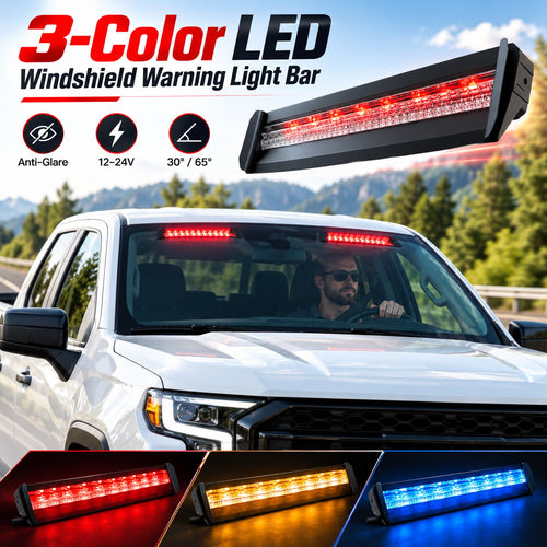 🚨 Anti-Glare LED Warning Light Bar – 3-Color Interior Windshield Strobe Light