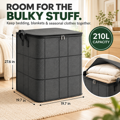 Large Zippered Reinforced Foldable Fabric Organizer Bin