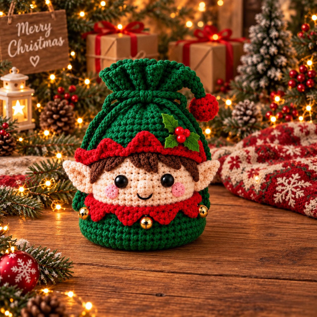 🎄 Christmas Crochet Character Gift Pouch | Reusable Drawstring Gift Bag