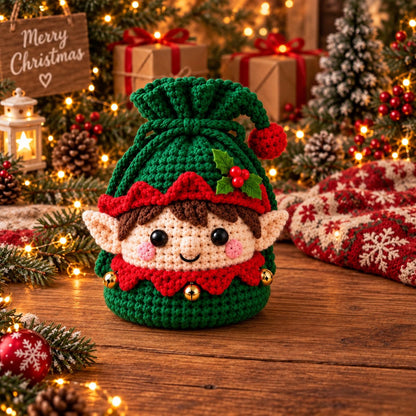 🎄 Christmas Crochet Character Gift Pouch | Reusable Drawstring Gift Bag