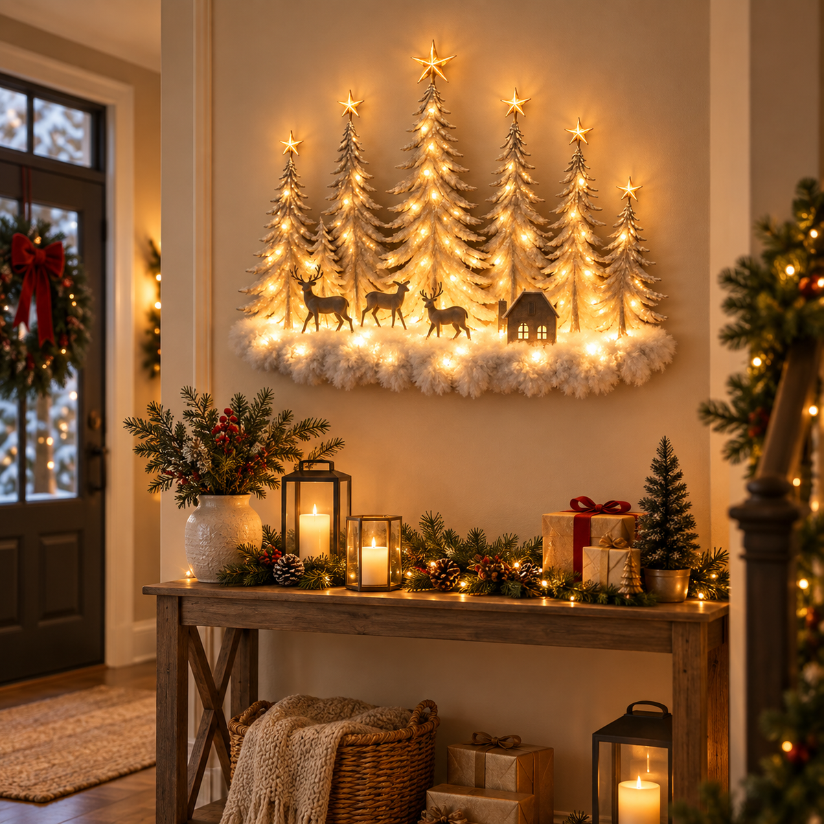 🎄Lighted Christmas Woodland Forest Wall Decor – Warm LED Holiday Scene