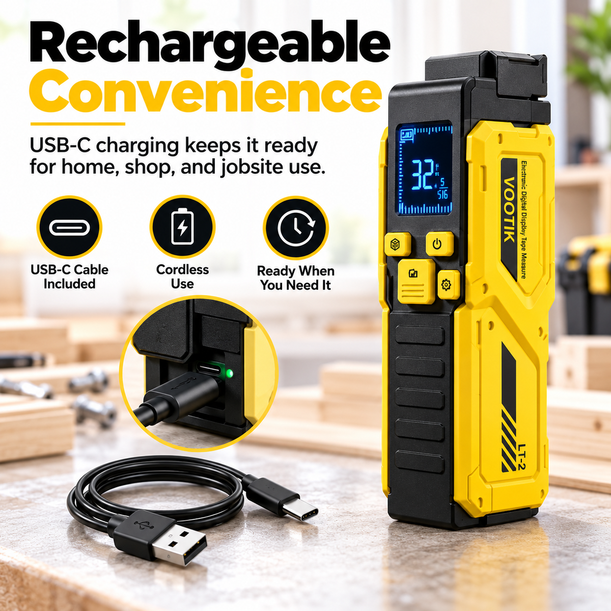 📏Digital Laser Tape Measure – 16.4 ft, Rechargeable & Memory-Enabled