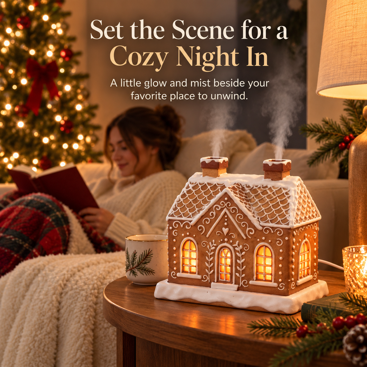Gingerbread House Diffuser – Chimney Mist & Warm Window Glow for a Cozy Christmas