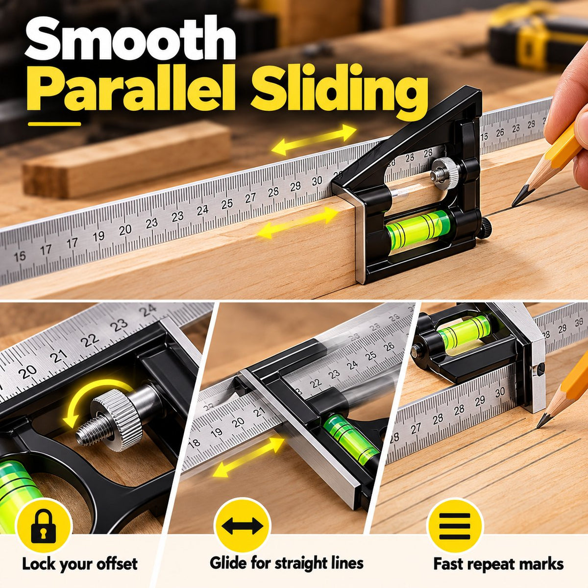 📐7-in-1 Heavy-Duty Combination Square & Precision Marking Gauge