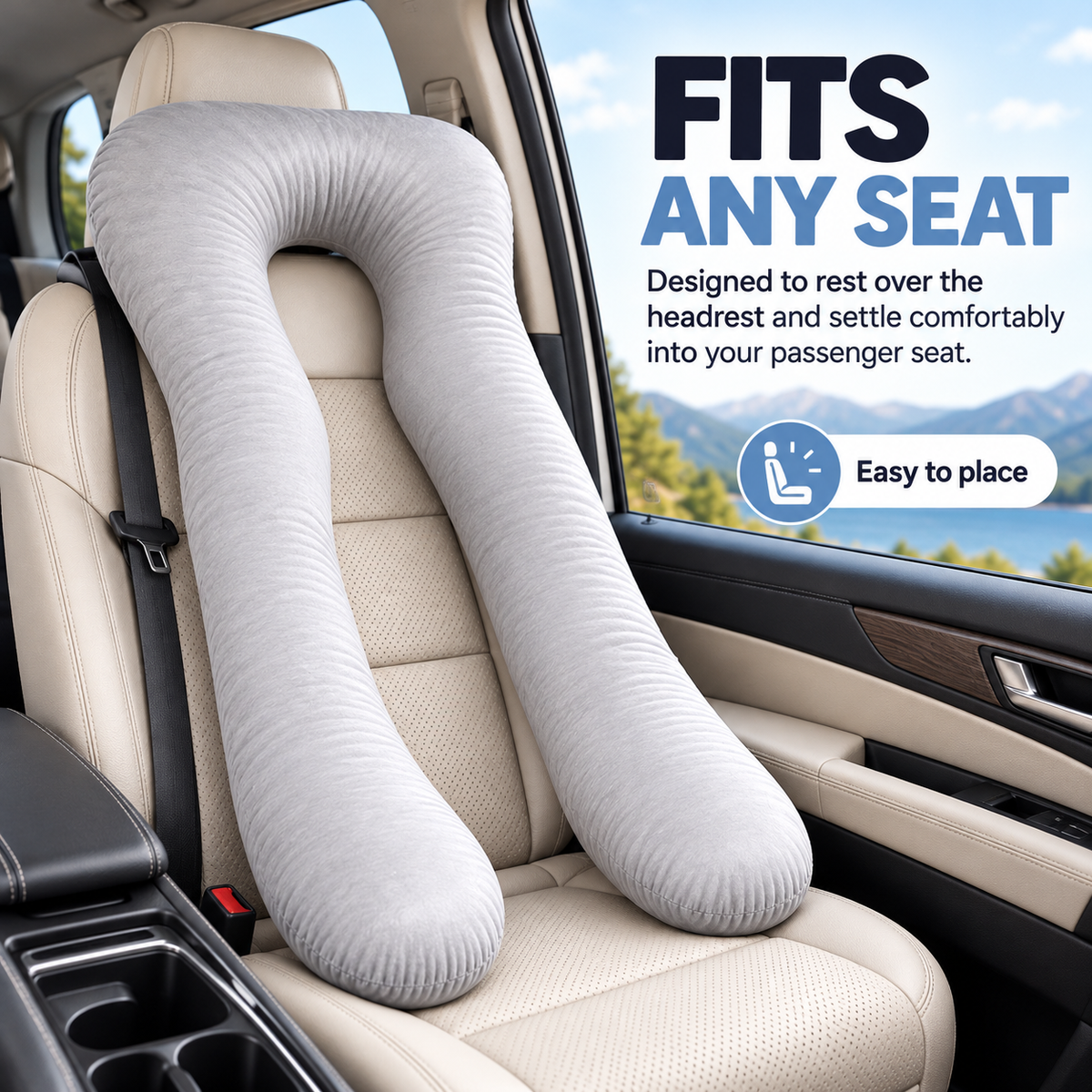 🚗Bvuyomi™Full-Body Road Trip Pillow – U-Shaped Passenger Cushion with Soft Ice-Silk Cover