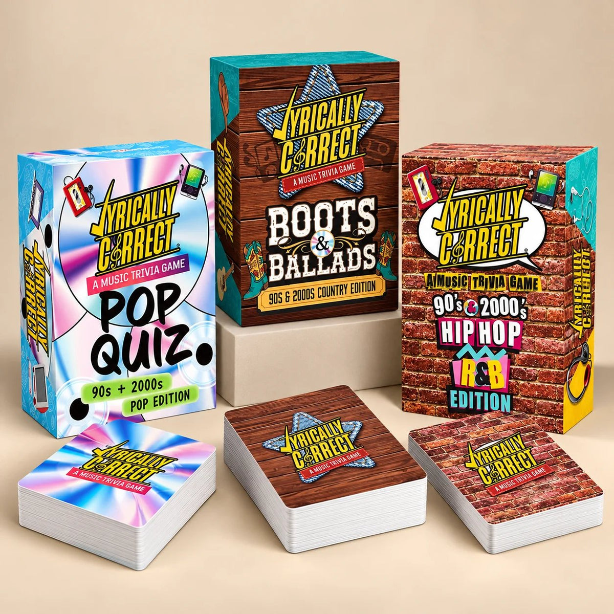Lyrically Correct Music Trivia Game Bundle – Country, Hip-Hop, R&B & Pop Editions