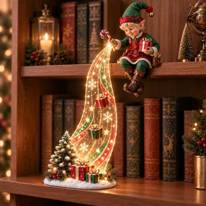 ✨ Christmas Resin Shelf Sitter Ornament with Cascading LED Lights | 6 Styles Available, Warm Festive Indoor Decoration for Family