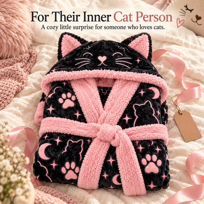 🐈Cozy Cat Hooded Robe – Plush Long Robe