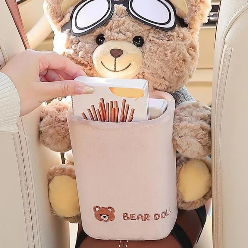 Front storage pouch of plush bear car organizer