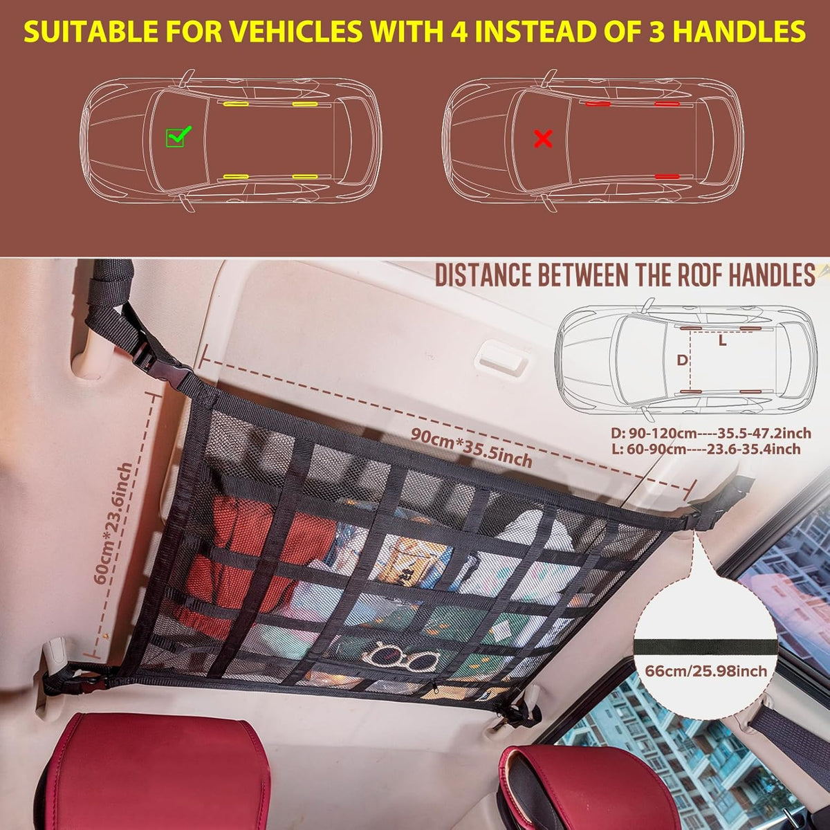 🚙 Car Ceiling Cargo Net – Overhead Storage Organizer for Road Trips