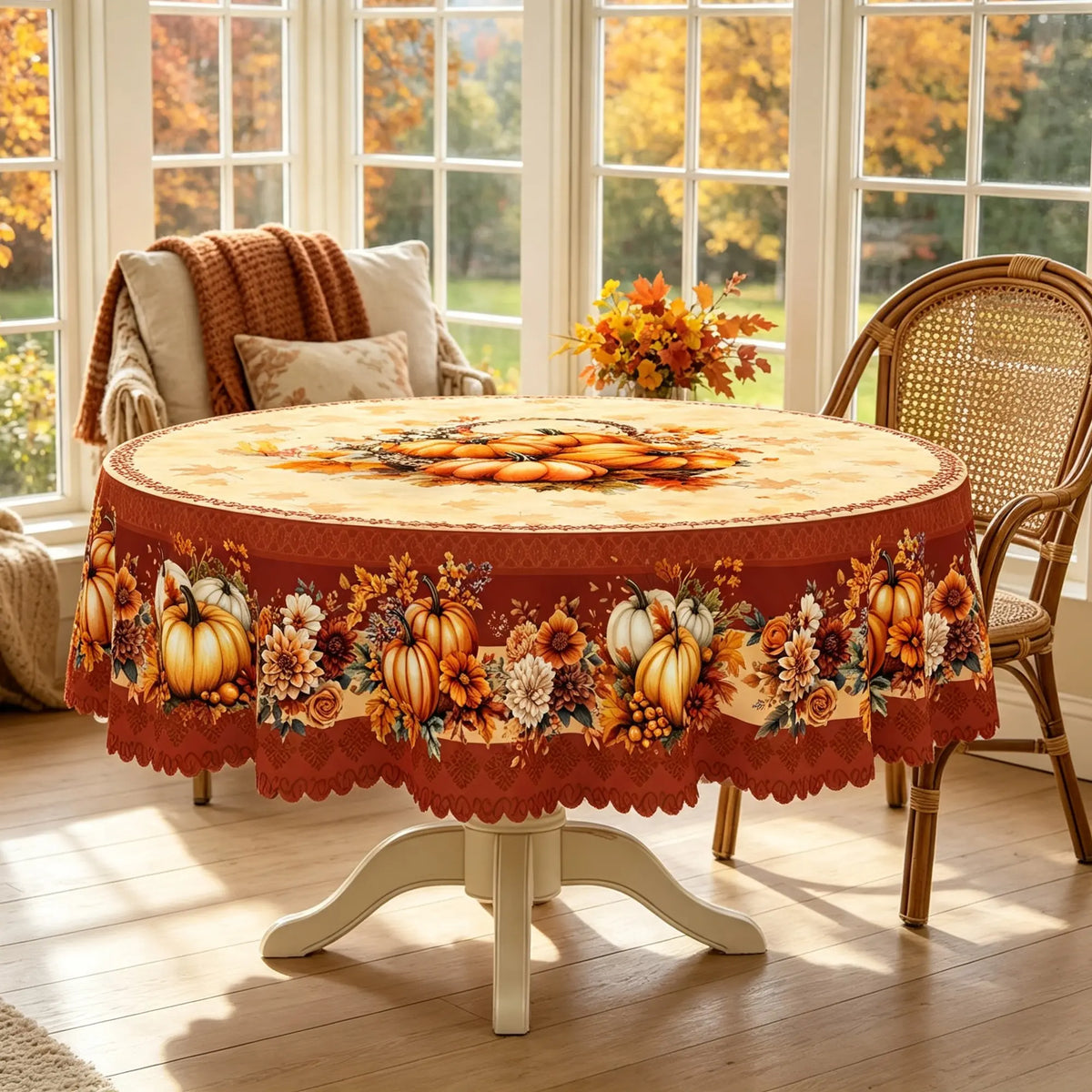 🥰🌻Thanksgiving Tablecloth ，Stain Resistant Washable Polyester Turkey Harvest Tablecloths
