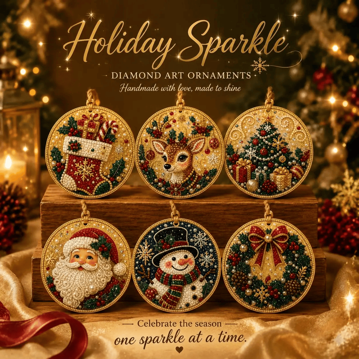 6Pcs/12Pcs Christmas DIY Diamond Painting Ornaments Kit