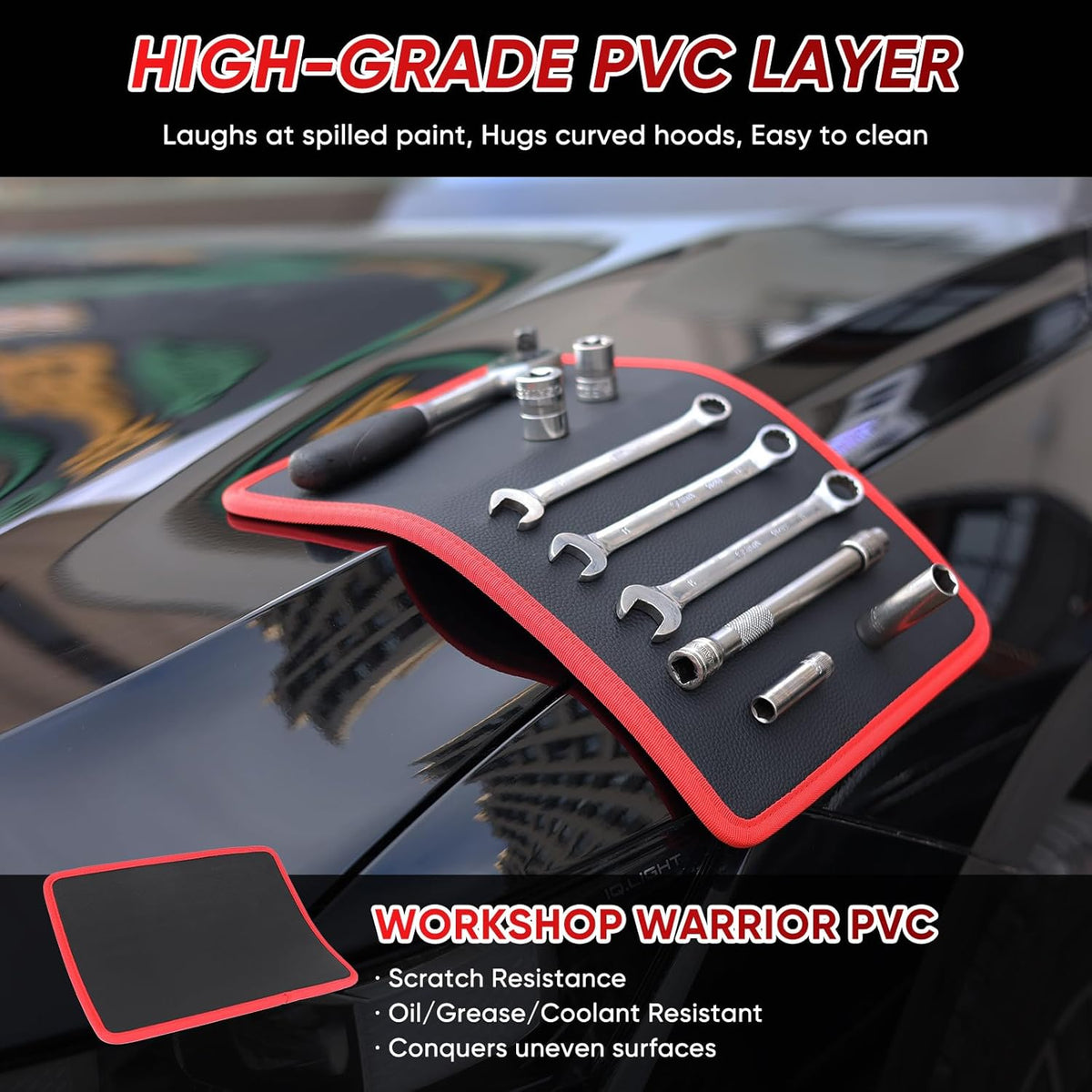 ‌Arcomin 3PC Flexible Magnetic Tool Mat & Tray Holder - Magnetic Tool Tray, Flexible Magnetic Mat, PVC & Non-Slip for Garage Workshop, Auto Repair Tools (12.8x9.8/12.6x4/6.3x5.3in)