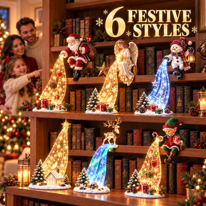 ✨ Christmas Resin Shelf Sitter Ornament with Cascading LED Lights | 6 Styles Available, Warm Festive Indoor Decoration for Family