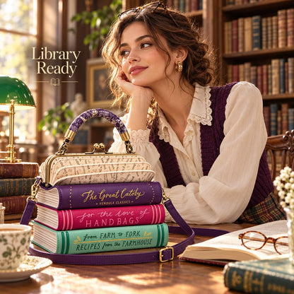 📚 Stacked Book Handbag – Vintage Book-Shaped Crossbody Purse for Book Lovers