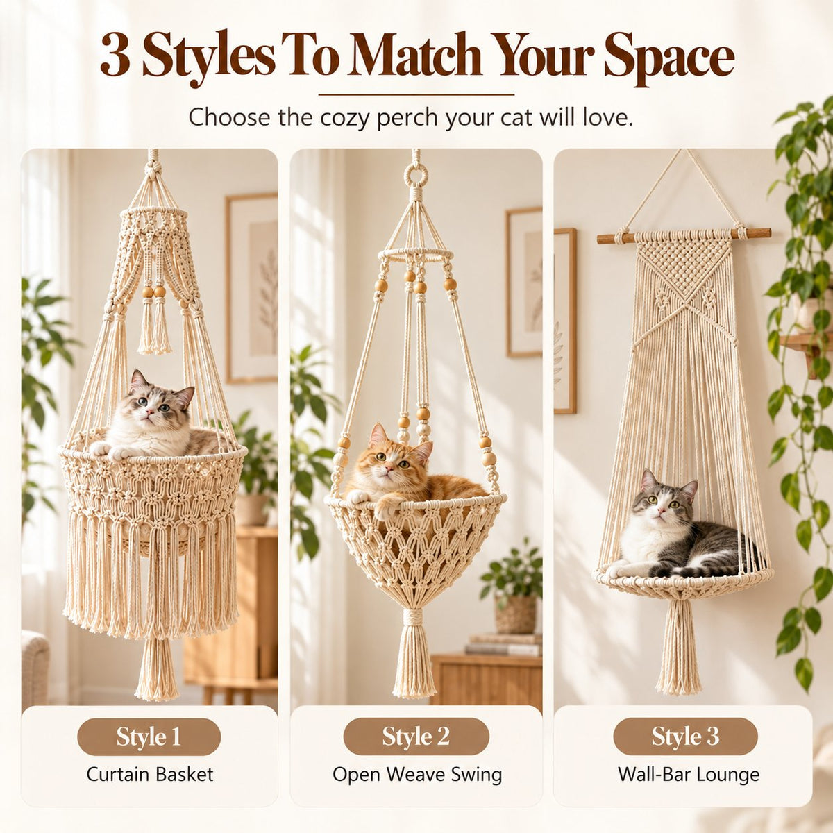 🐱 Boho Macrame Cat Hammock – Cozy Hanging Bed For Your Cat