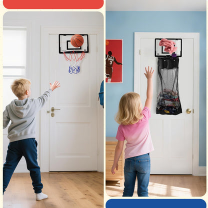🏀Door Basketball Hoop with Laundry Hamper – Kids Indoor Basketball Set & Hanging Clothes Basket